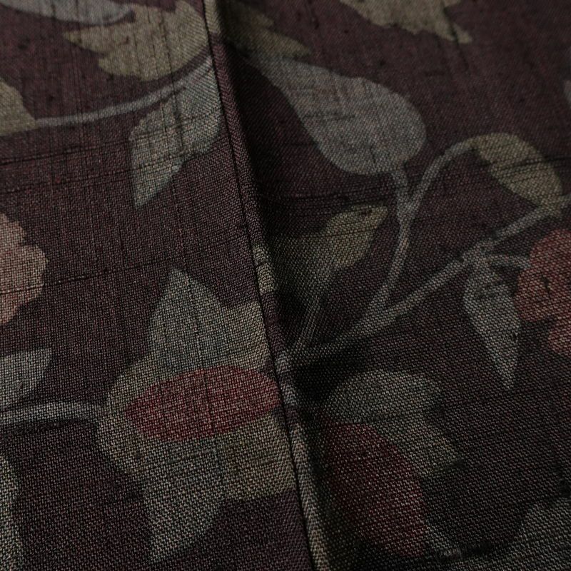 小紋 良品 紬地 正絹 木の葉・植物柄 袷仕立て 身丈161.5cm 裄丈66cm 着物 小豆・エンジ_画像10