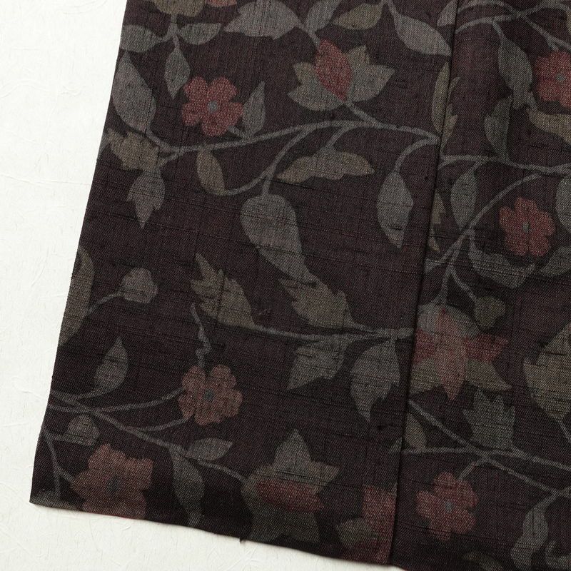 小紋 良品 紬地 正絹 木の葉・植物柄 袷仕立て 身丈161.5cm 裄丈66cm 着物 小豆・エンジ_画像12