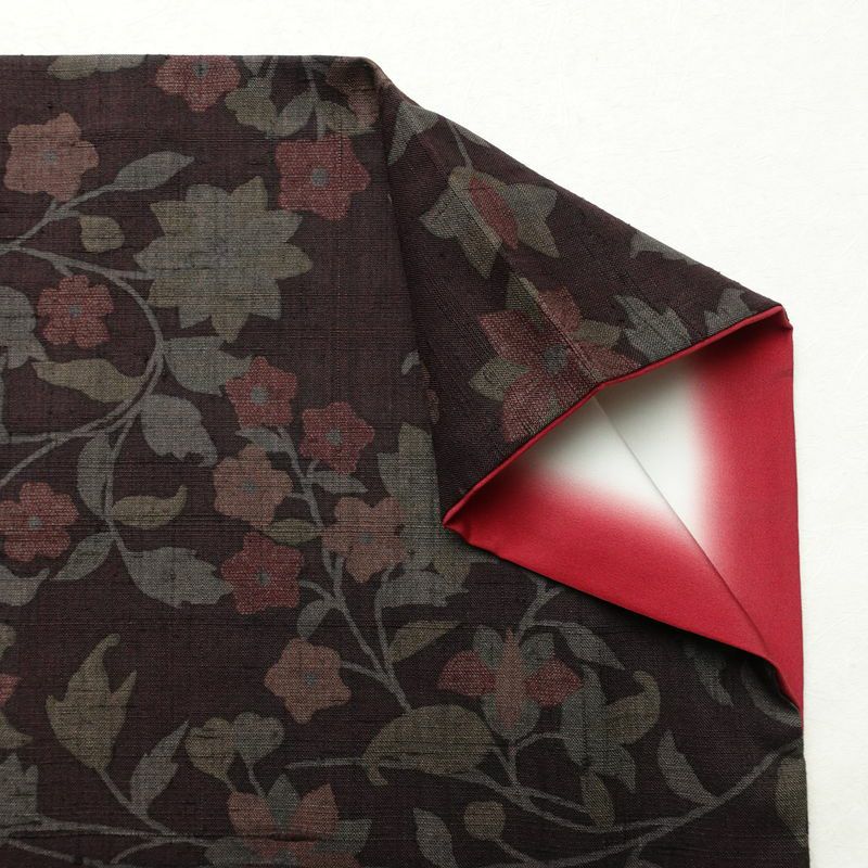 小紋 良品 紬地 正絹 木の葉・植物柄 袷仕立て 身丈161.5cm 裄丈66cm 着物 小豆・エンジ_画像14