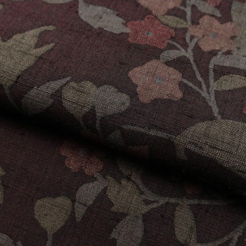 小紋 良品 紬地 正絹 木の葉・植物柄 袷仕立て 身丈161.5cm 裄丈66cm 着物 小豆・エンジ_画像20