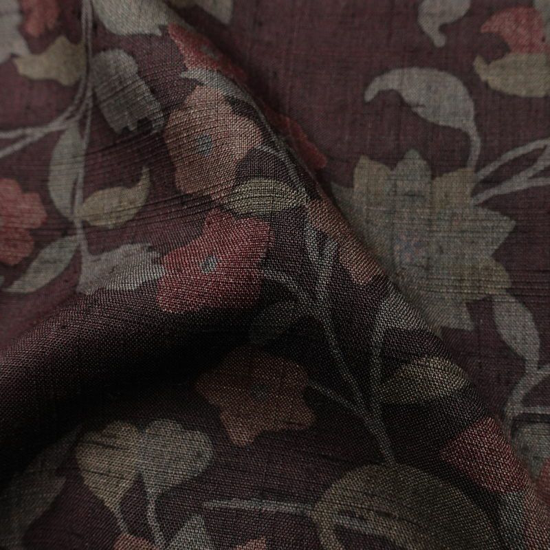 小紋 良品 紬地 正絹 木の葉・植物柄 袷仕立て 身丈161.5cm 裄丈66cm 着物 小豆・エンジ_画像21