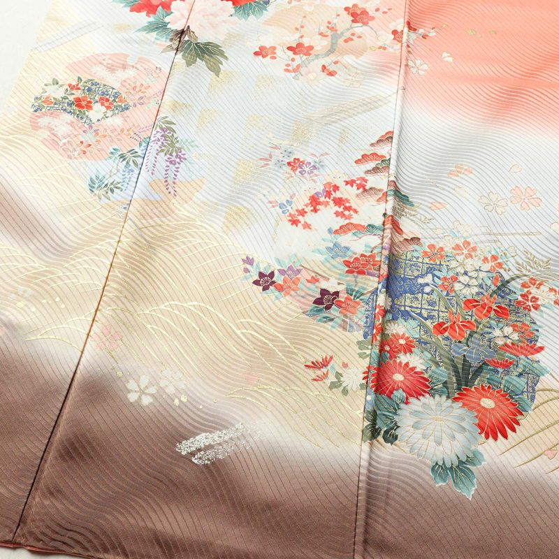 振袖 良品 正絹 花柄 袷仕立て 身丈155.5cm 裄丈65cm 箔 金彩 フォーマル 着物 ピンク_画像4
