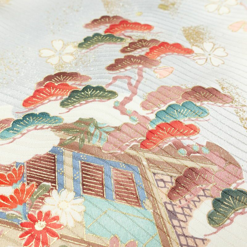 振袖 良品 正絹 花柄 袷仕立て 身丈155.5cm 裄丈65cm 箔 金彩 フォーマル 着物 ピンク_画像8