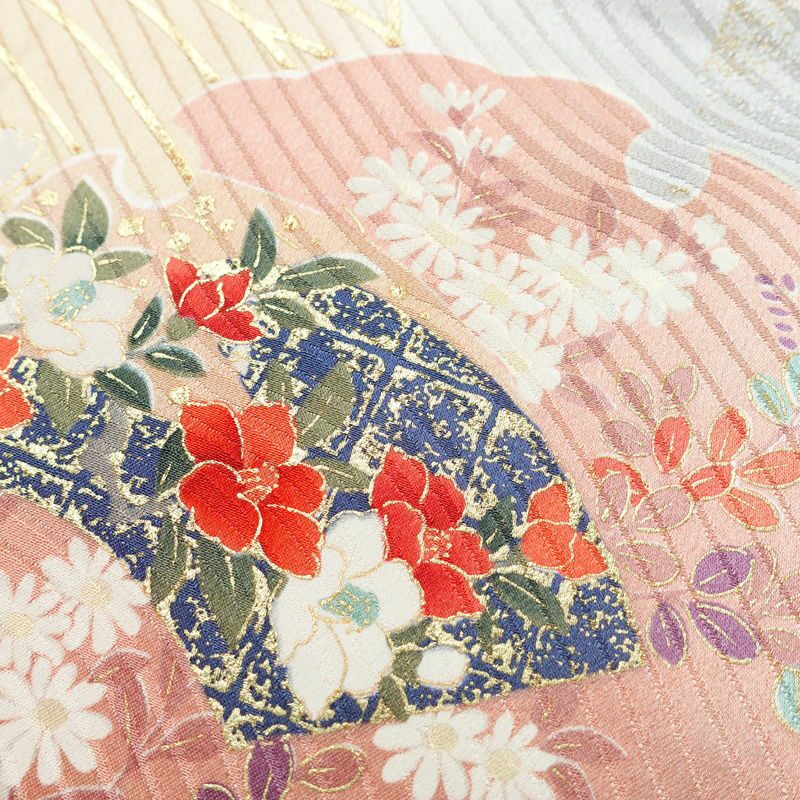 振袖 良品 正絹 花柄 袷仕立て 身丈155.5cm 裄丈65cm 箔 金彩 フォーマル 着物 ピンク_画像9
