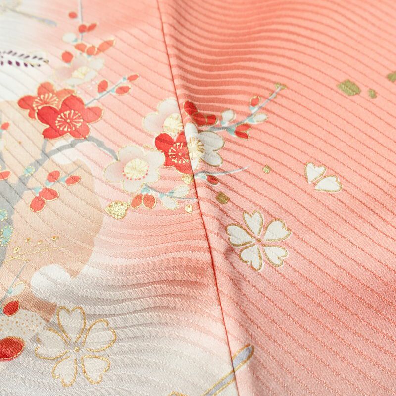 振袖 良品 正絹 花柄 袷仕立て 身丈155.5cm 裄丈65cm 箔 金彩 フォーマル 着物 ピンク_画像10