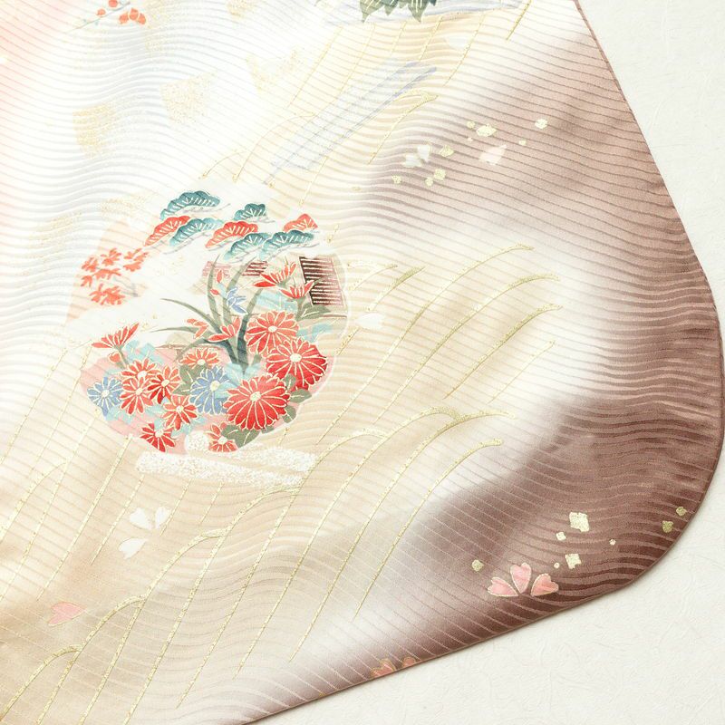 振袖 良品 正絹 花柄 袷仕立て 身丈155.5cm 裄丈65cm 箔 金彩 フォーマル 着物 ピンク_画像13