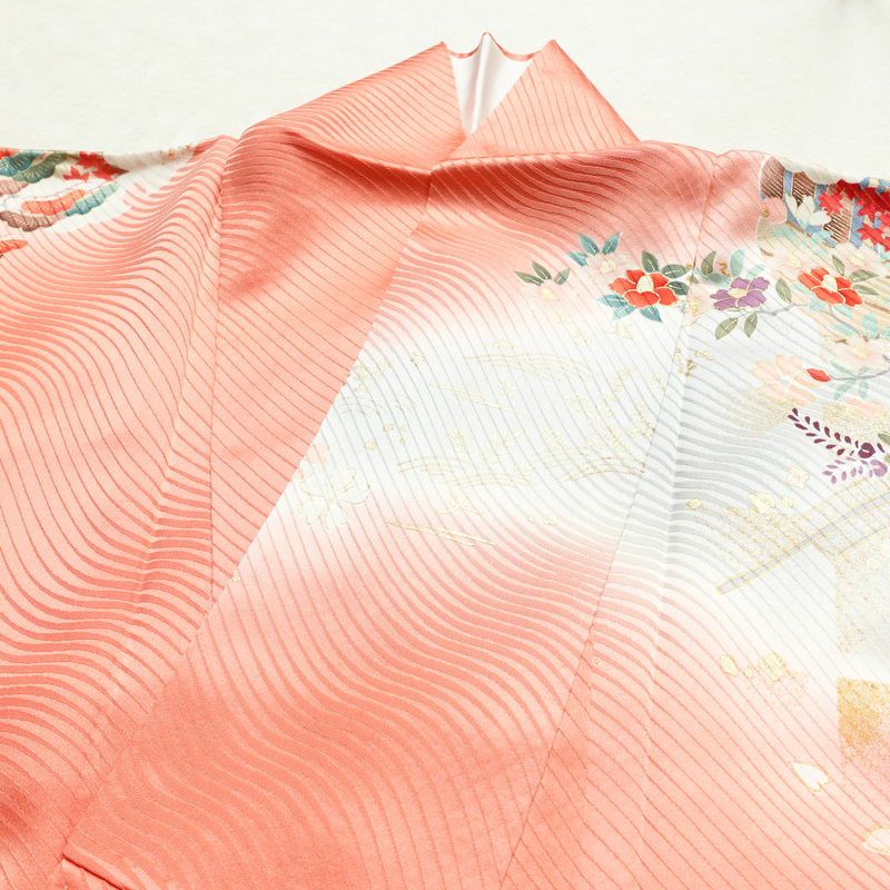 振袖 良品 正絹 花柄 袷仕立て 身丈155.5cm 裄丈65cm 箔 金彩 フォーマル 着物 ピンク_画像14
