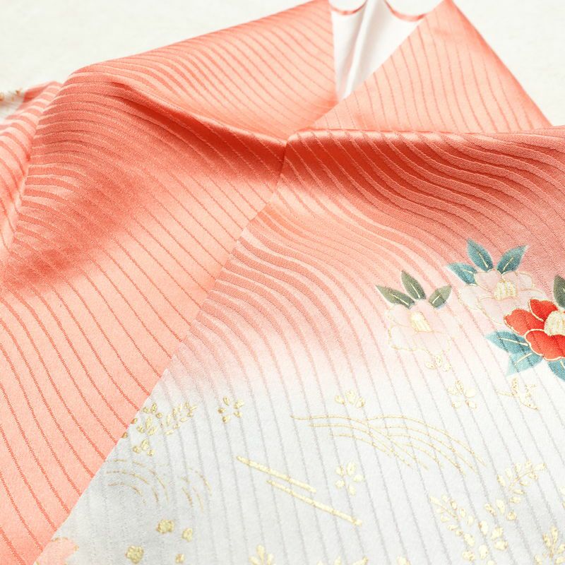 振袖 良品 正絹 花柄 袷仕立て 身丈155.5cm 裄丈65cm 箔 金彩 フォーマル 着物 ピンク_画像15