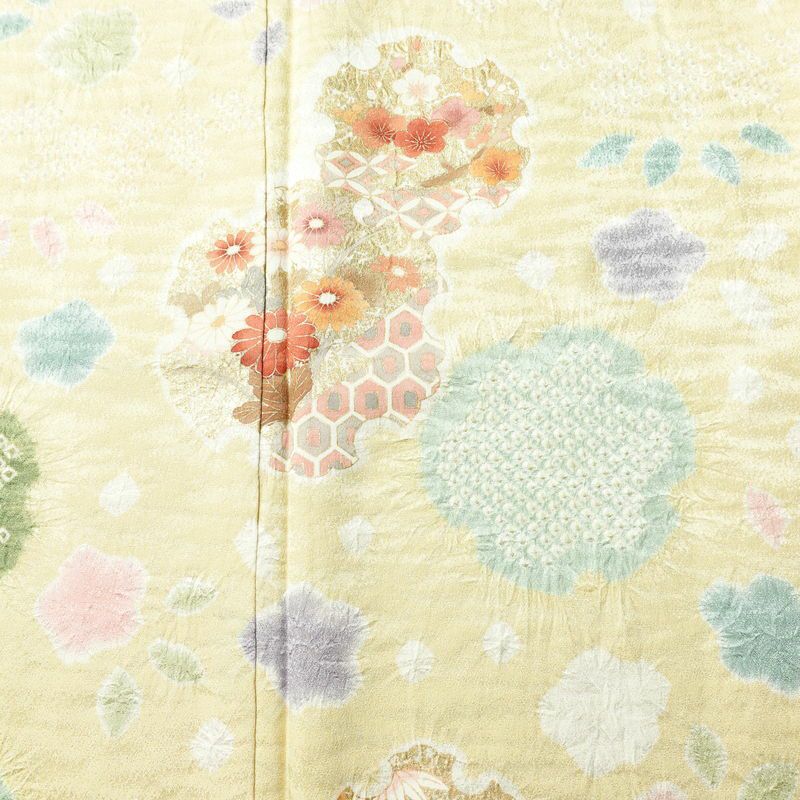 訪問着 美品 しつけ糸付き 絞り 正絹 古典柄 袷仕立て 身丈170.5cm 裄丈69cm 箔 共八掛 金彩 フォーマル 着物 クリーム_画像6