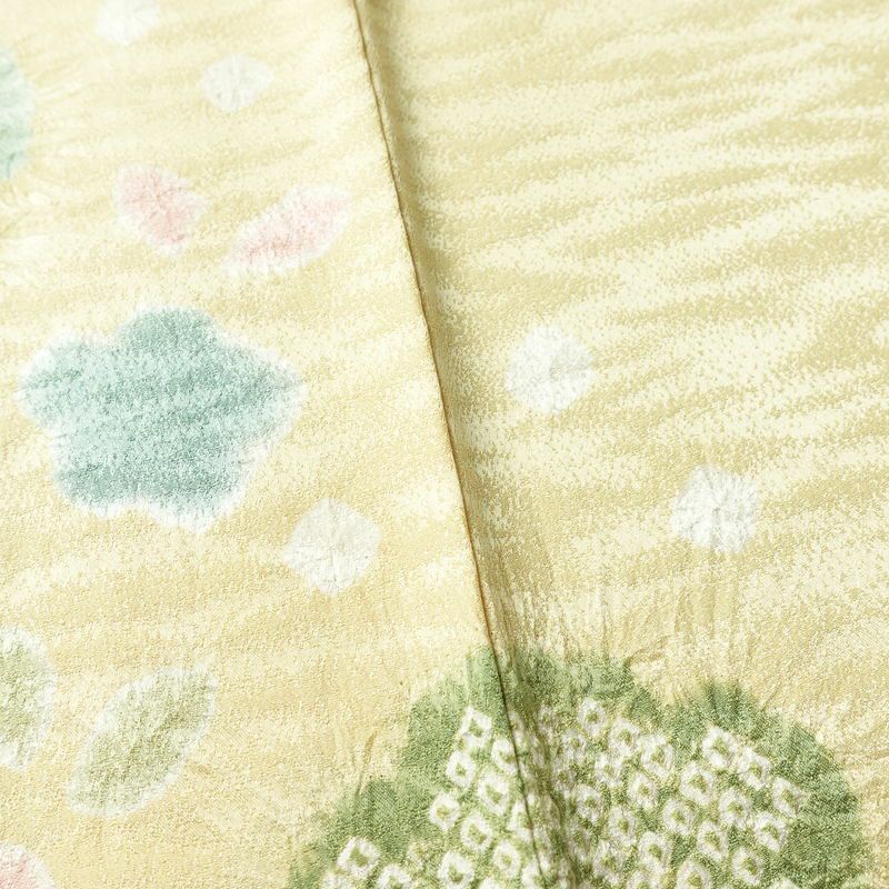 訪問着 美品 しつけ糸付き 絞り 正絹 古典柄 袷仕立て 身丈170.5cm 裄丈69cm 箔 共八掛 金彩 フォーマル 着物 クリーム_画像12