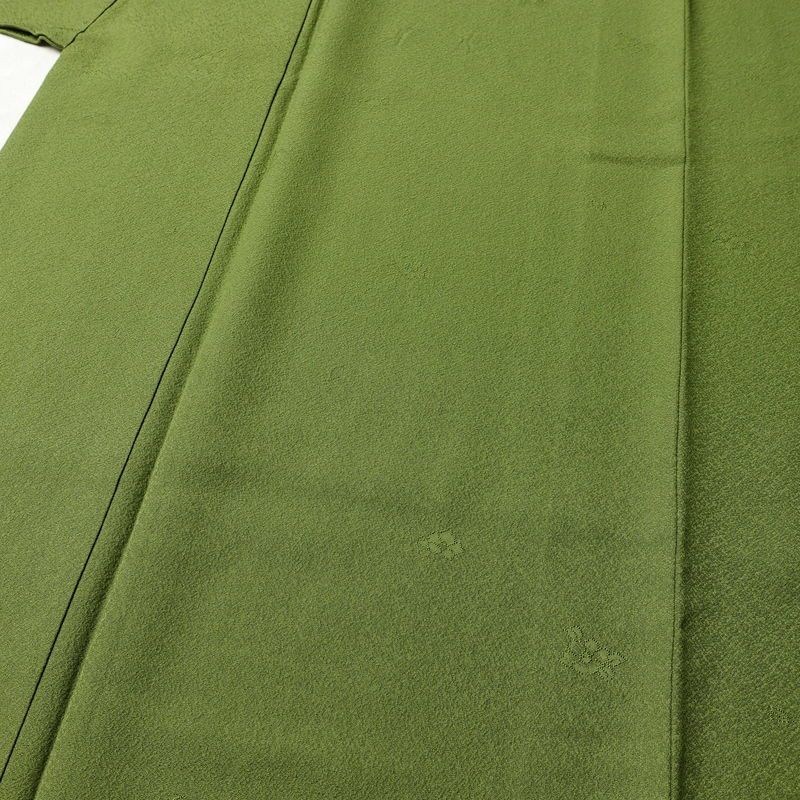 色無地 良品 草木染 一つ紋付き 正絹 花柄 袷仕立て 身丈171.5cm 裄丈71cm フォーマル 金彩 着物 緑・うぐいす色_画像5