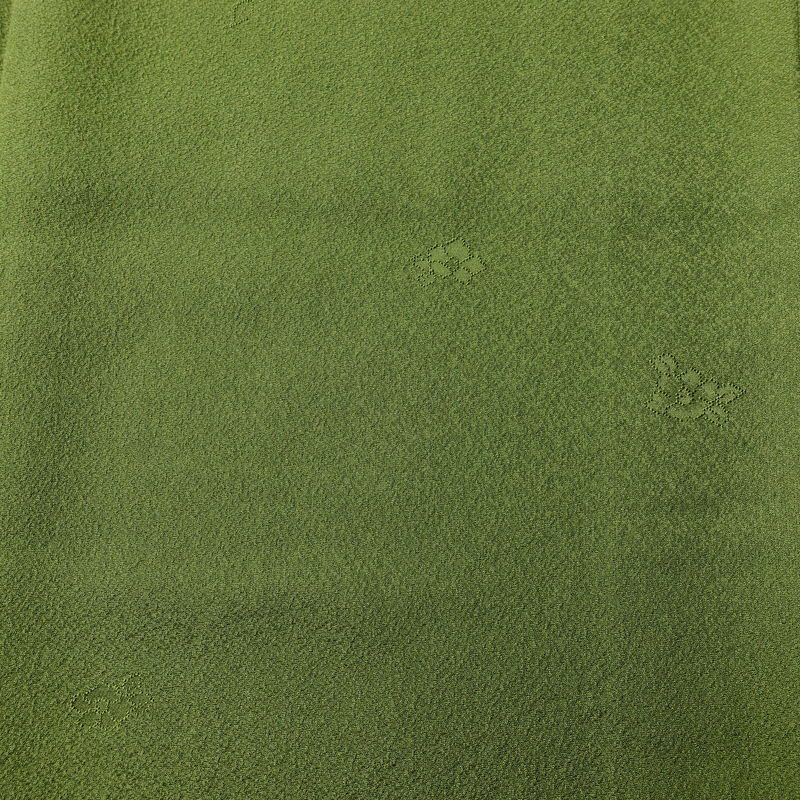 色無地 良品 草木染 一つ紋付き 正絹 花柄 袷仕立て 身丈171.5cm 裄丈71cm フォーマル 金彩 着物 緑・うぐいす色_画像6