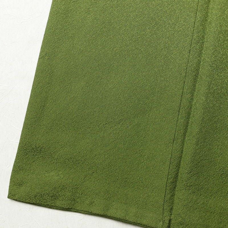 色無地 良品 草木染 一つ紋付き 正絹 花柄 袷仕立て 身丈171.5cm 裄丈71cm フォーマル 金彩 着物 緑・うぐいす色_画像11