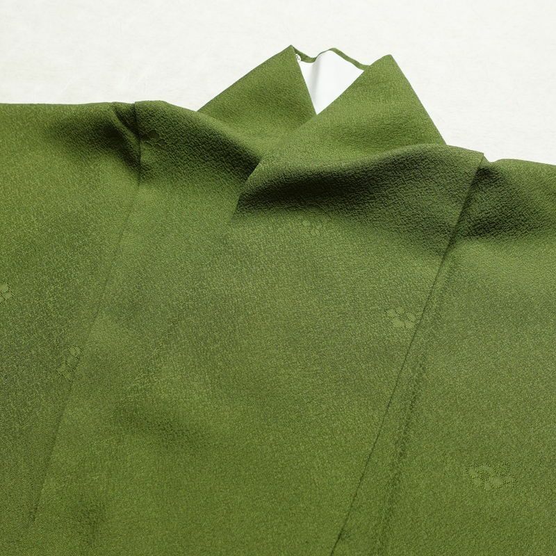 色無地 良品 草木染 一つ紋付き 正絹 花柄 袷仕立て 身丈171.5cm 裄丈71cm フォーマル 金彩 着物 緑・うぐいす色_画像17