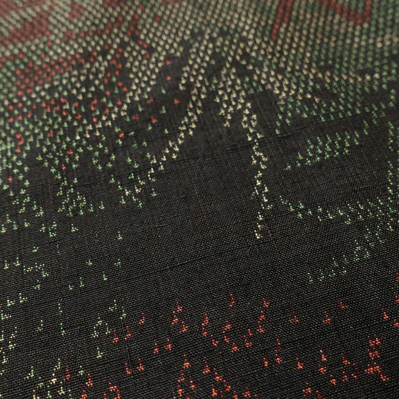 紬 美品 しつけ糸付き 正絹 木の葉・植物柄 袷仕立て 身丈158cm 裄丈66cm 着物 緑・うぐいす色_画像7