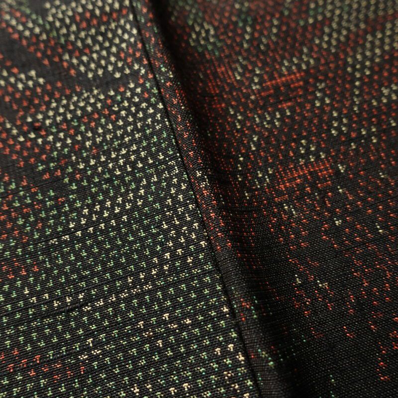 紬 美品 しつけ糸付き 正絹 木の葉・植物柄 袷仕立て 身丈158cm 裄丈66cm 着物 緑・うぐいす色_画像10