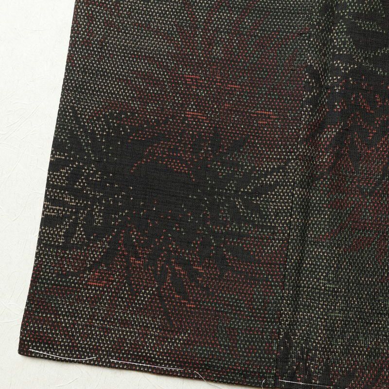 紬 美品 しつけ糸付き 正絹 木の葉・植物柄 袷仕立て 身丈158cm 裄丈66cm 着物 緑・うぐいす色_画像12