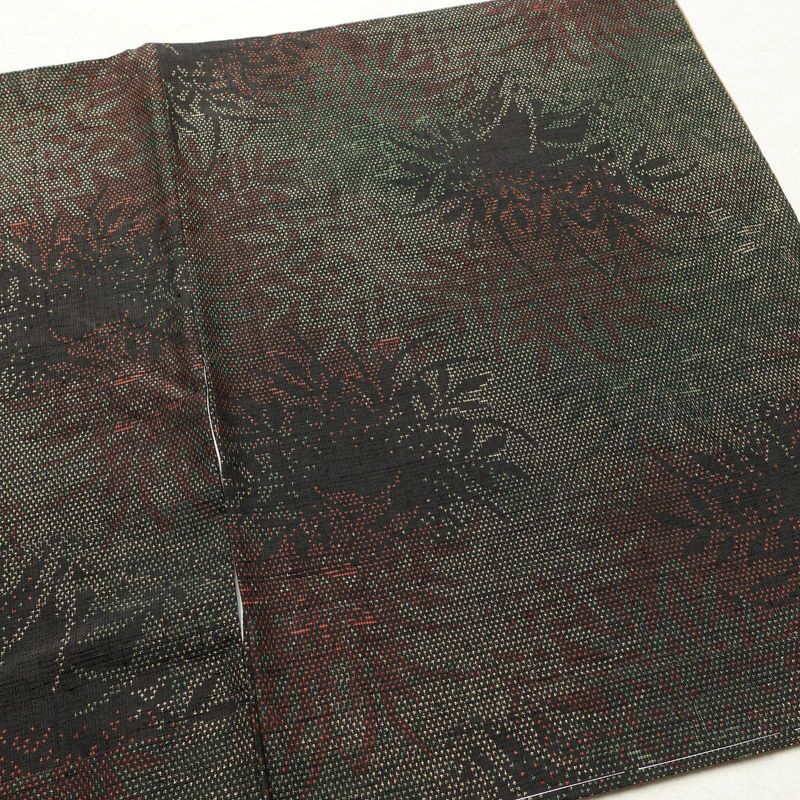 紬 美品 しつけ糸付き 正絹 木の葉・植物柄 袷仕立て 身丈158cm 裄丈66cm 着物 緑・うぐいす色_画像13