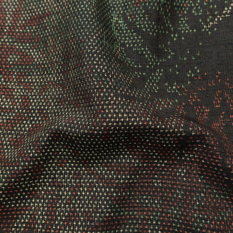 紬 美品 しつけ糸付き 正絹 木の葉・植物柄 袷仕立て 身丈158cm 裄丈66cm 着物 緑・うぐいす色_画像21