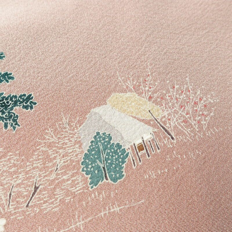 訪問着 良品 縮緬 正絹 風景柄 袷仕立て 身丈165cm 裄丈67.5cm 箔 一部しつけ糸付き フォーマル 着物 くすみピンク ピンク_画像8