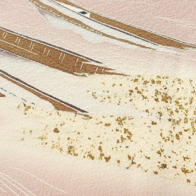 訪問着 良品 縮緬 正絹 風景柄 袷仕立て 身丈165cm 裄丈67.5cm 箔 一部しつけ糸付き フォーマル 着物 くすみピンク ピンク_画像9