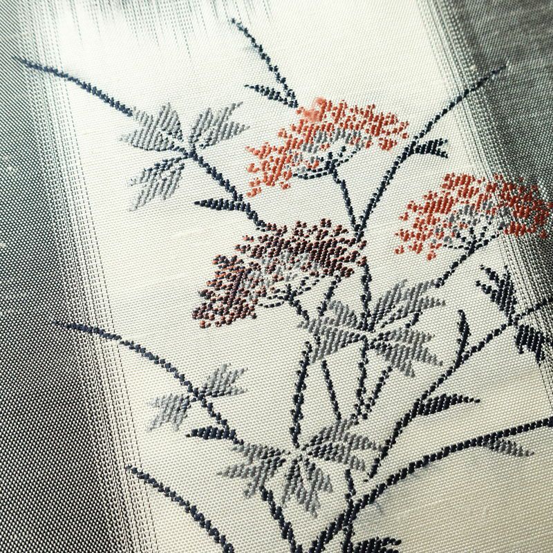 付け下げ 良品 紬地 正絹 木の葉・植物柄 袷仕立て 身丈157.5cm 裄丈64cm 着物 グレー_画像10