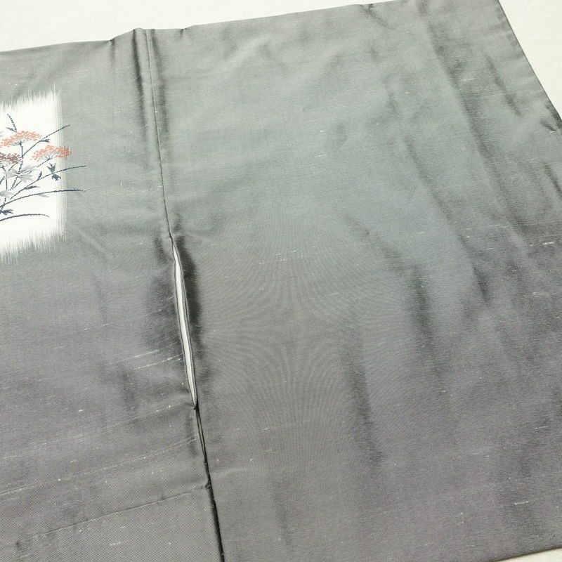 付け下げ 良品 紬地 正絹 木の葉・植物柄 袷仕立て 身丈157.5cm 裄丈64cm 着物 グレー_画像14