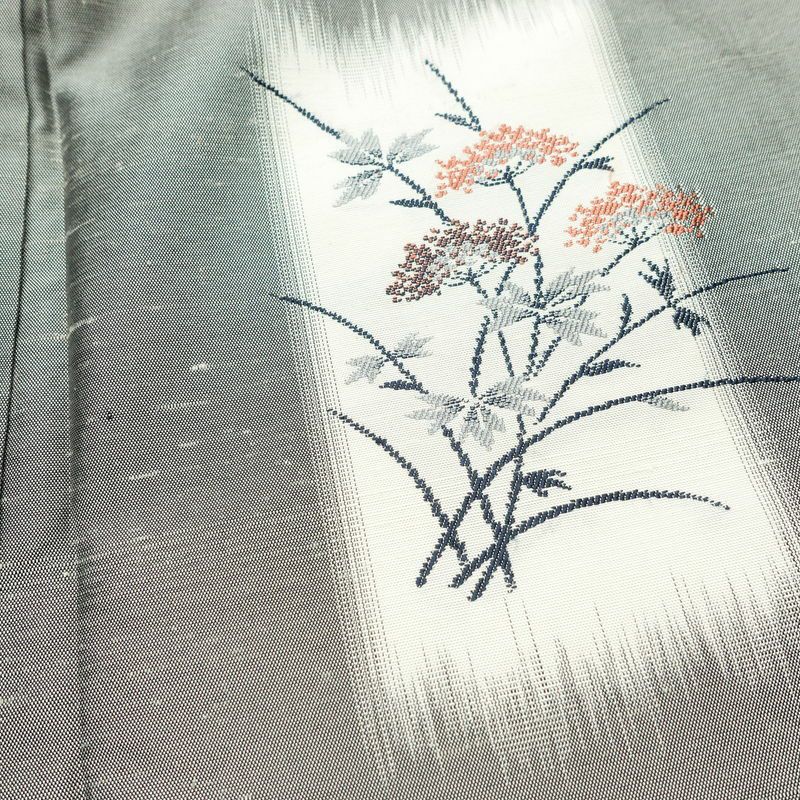 付け下げ 良品 紬地 正絹 木の葉・植物柄 袷仕立て 身丈157.5cm 裄丈64cm 着物 グレー_画像18