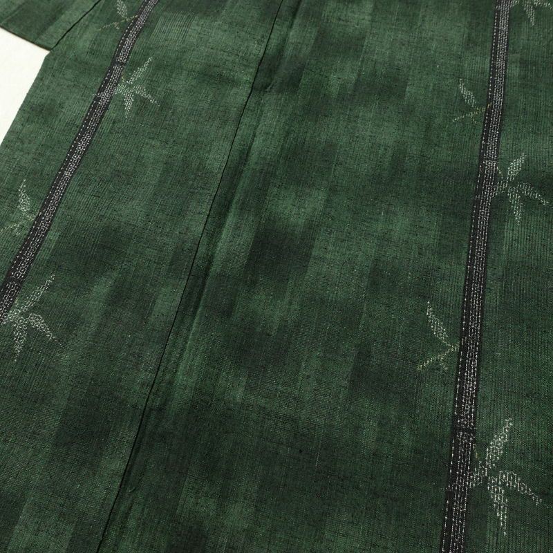 紬 良品 正絹 木の葉・植物柄 袷仕立て 身丈161cm 裄丈68cm 着物 緑・うぐいす色_画像5