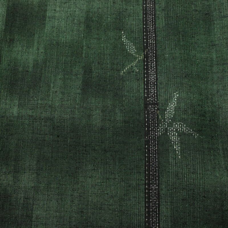 紬 良品 正絹 木の葉・植物柄 袷仕立て 身丈161cm 裄丈68cm 着物 緑・うぐいす色_画像6