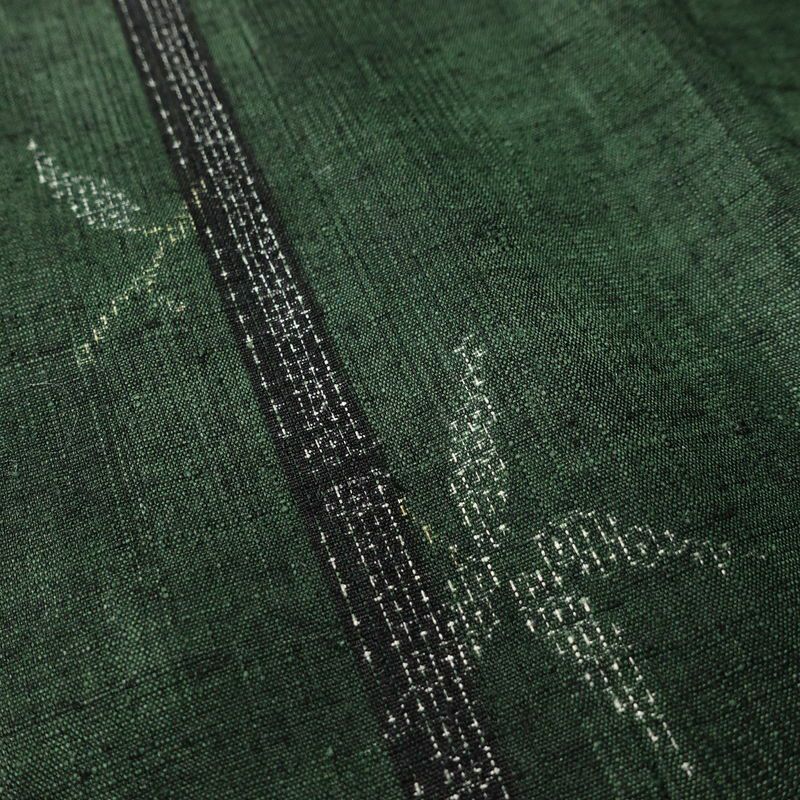 紬 良品 正絹 木の葉・植物柄 袷仕立て 身丈161cm 裄丈68cm 着物 緑・うぐいす色_画像7