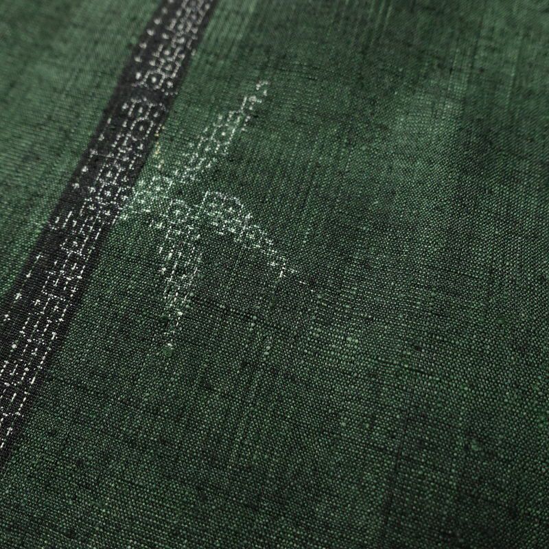 紬 良品 正絹 木の葉・植物柄 袷仕立て 身丈161cm 裄丈68cm 着物 緑・うぐいす色_画像8