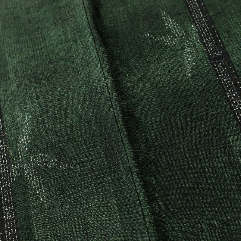 紬 良品 正絹 木の葉・植物柄 袷仕立て 身丈161cm 裄丈68cm 着物 緑・うぐいす色_画像9