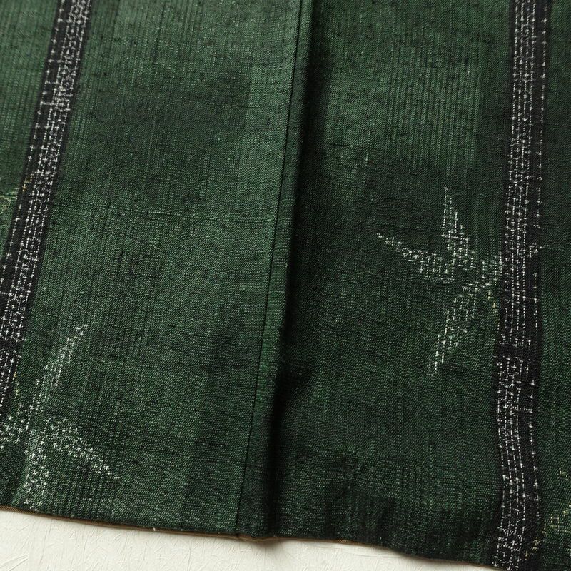 紬 良品 正絹 木の葉・植物柄 袷仕立て 身丈161cm 裄丈68cm 着物 緑・うぐいす色_画像10
