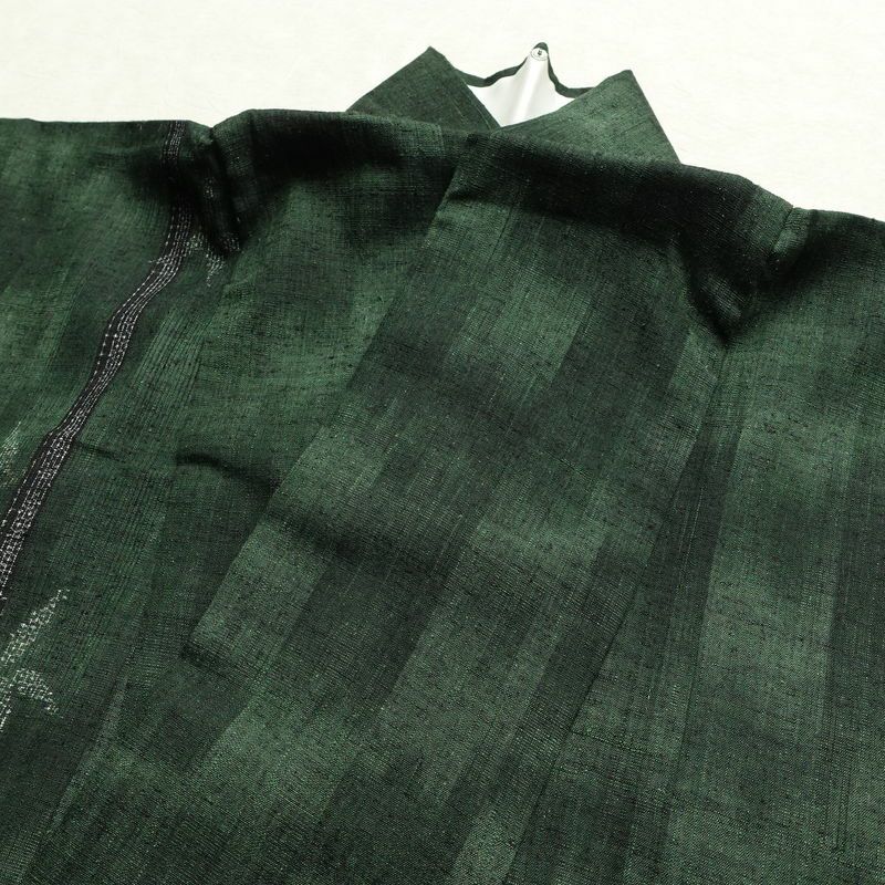 紬 良品 正絹 木の葉・植物柄 袷仕立て 身丈161cm 裄丈68cm 着物 緑・うぐいす色_画像15