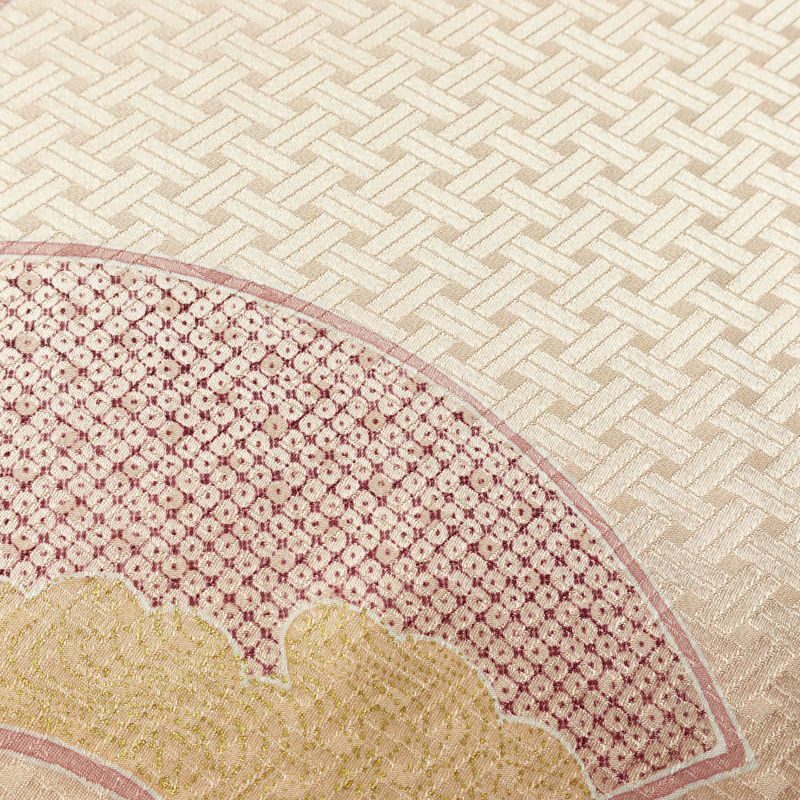 付け下げ 良品 しつけ糸付き 一つ紋付き 正絹 古典柄 袷仕立て 身丈170.5cm 裄丈68cm 箔 フォーマル 着物 扇面 ピンク_画像10