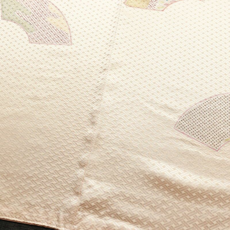 付け下げ 良品 しつけ糸付き 一つ紋付き 正絹 古典柄 袷仕立て 身丈170.5cm 裄丈68cm 箔 フォーマル 着物 扇面 ピンク_画像12