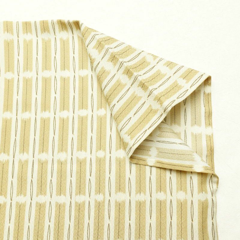 単衣 小紋 良品 ポリエステル 縞柄・線柄 単衣仕立て 身丈163.5cm 裄丈67cm 着物 ベージュ_画像14