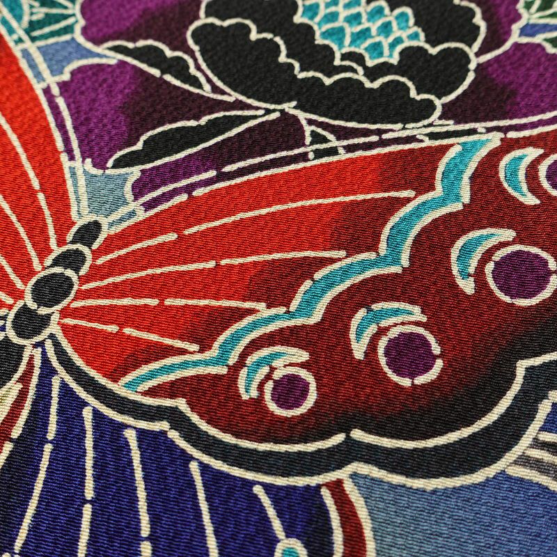 振袖 良品 縮緬 正絹 花柄 袷仕立て 身丈171cm 裄丈73cm フォーマル 蝶 着物 青・紺_画像7