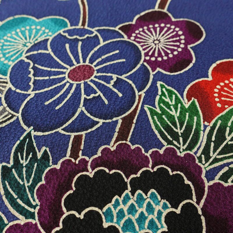振袖 良品 縮緬 正絹 花柄 袷仕立て 身丈171cm 裄丈73cm フォーマル 蝶 着物 青・紺_画像8