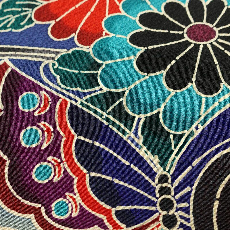 振袖 良品 縮緬 正絹 花柄 袷仕立て 身丈171cm 裄丈73cm フォーマル 蝶 着物 青・紺_画像9