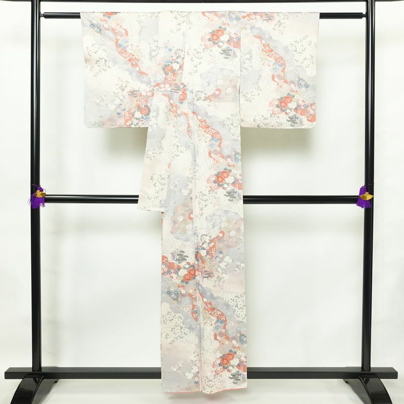 小紋 良品 正絹 花柄 袷仕立て 身丈156cm 裄丈64.5cm 箔 ピンク_画像2