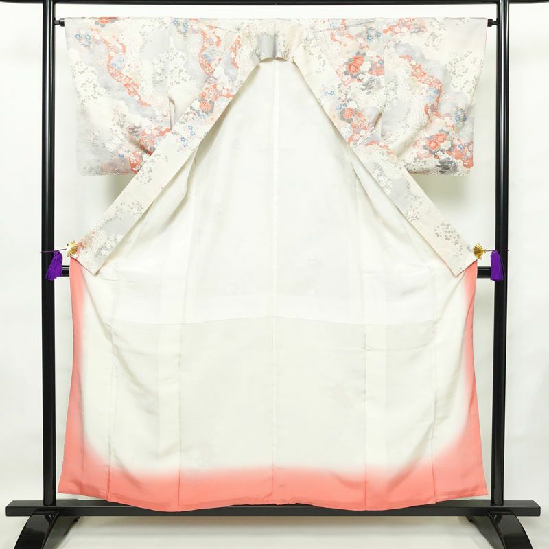 小紋 良品 正絹 花柄 袷仕立て 身丈156cm 裄丈64.5cm 箔 ピンク_画像3