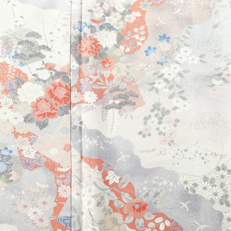 小紋 良品 正絹 花柄 袷仕立て 身丈156cm 裄丈64.5cm 箔 ピンク_画像6