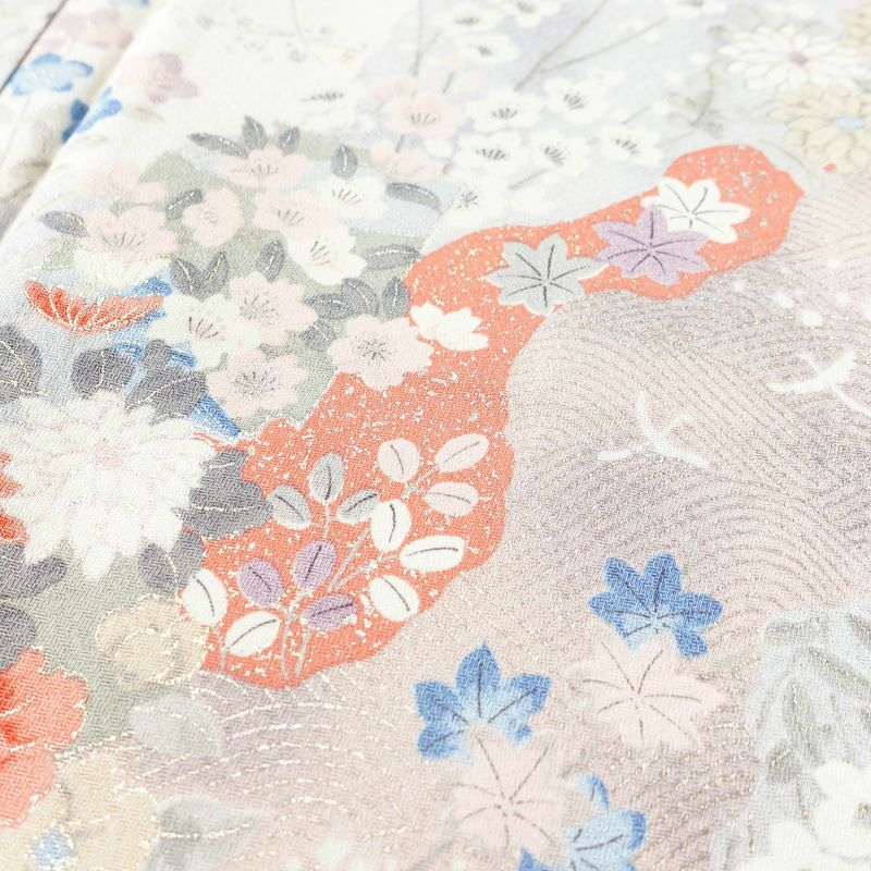 小紋 良品 正絹 花柄 袷仕立て 身丈156cm 裄丈64.5cm 箔 ピンク_画像7