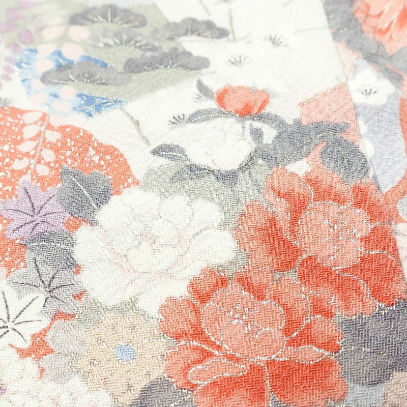 小紋 良品 正絹 花柄 袷仕立て 身丈156cm 裄丈64.5cm 箔 ピンク_画像8