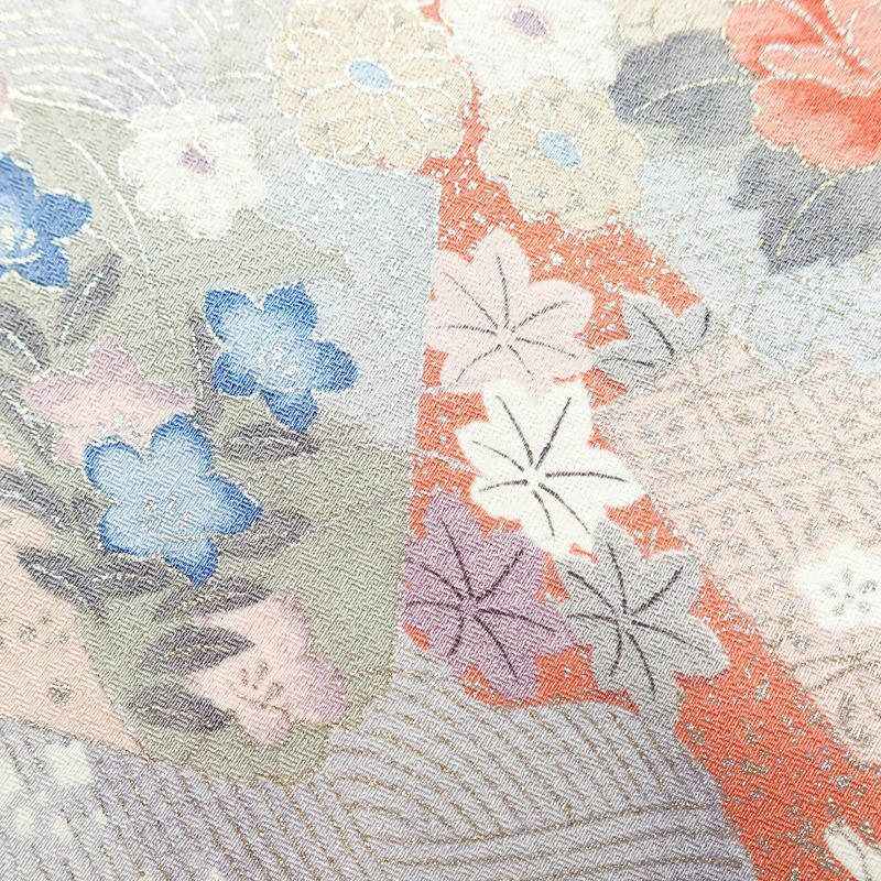 小紋 良品 正絹 花柄 袷仕立て 身丈156cm 裄丈64.5cm 箔 ピンク_画像9