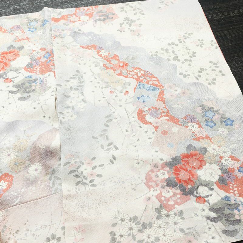小紋 良品 正絹 花柄 袷仕立て 身丈156cm 裄丈64.5cm 箔 ピンク_画像12