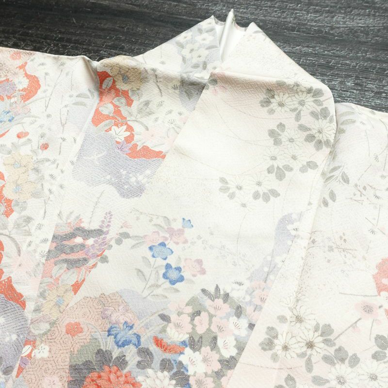 小紋 良品 正絹 花柄 袷仕立て 身丈156cm 裄丈64.5cm 箔 ピンク_画像15