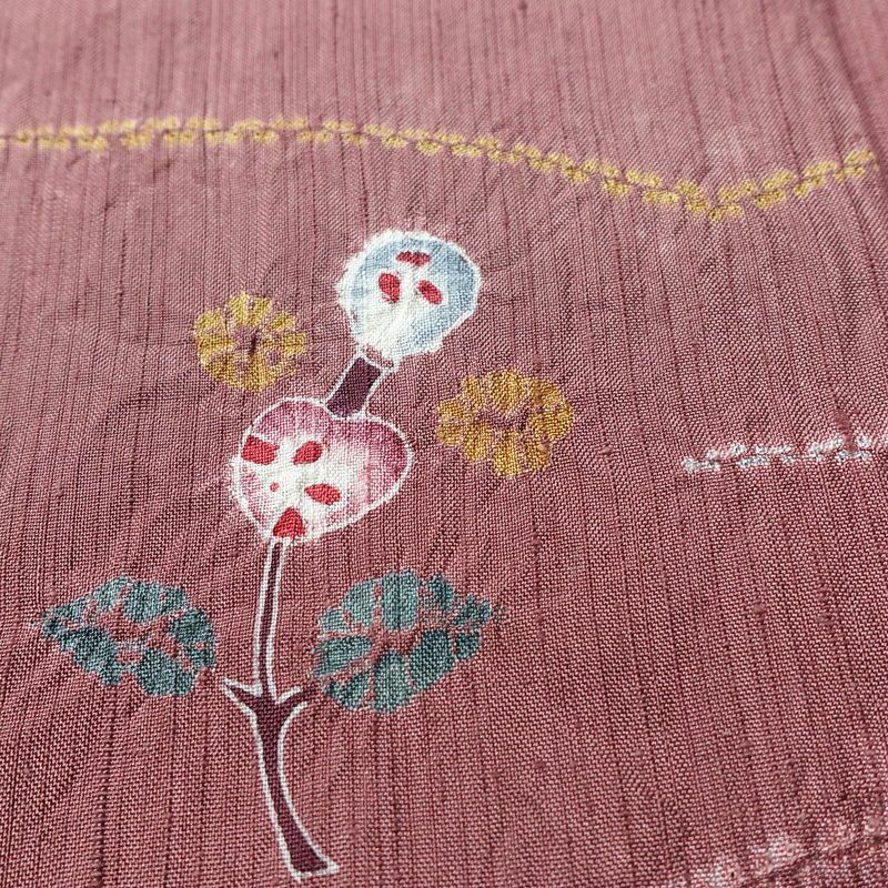 小紋 良品 紬地 絞り 正絹 幾何学柄・抽象柄 袷仕立て 身丈154.5cm 裄丈64cm 着物 紫・藤色_画像7